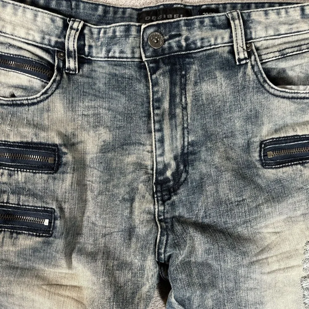 Decibel Jeans Mens 38x30 Denim Acid Wash Distressed Rip Paint Splatter Graffiti